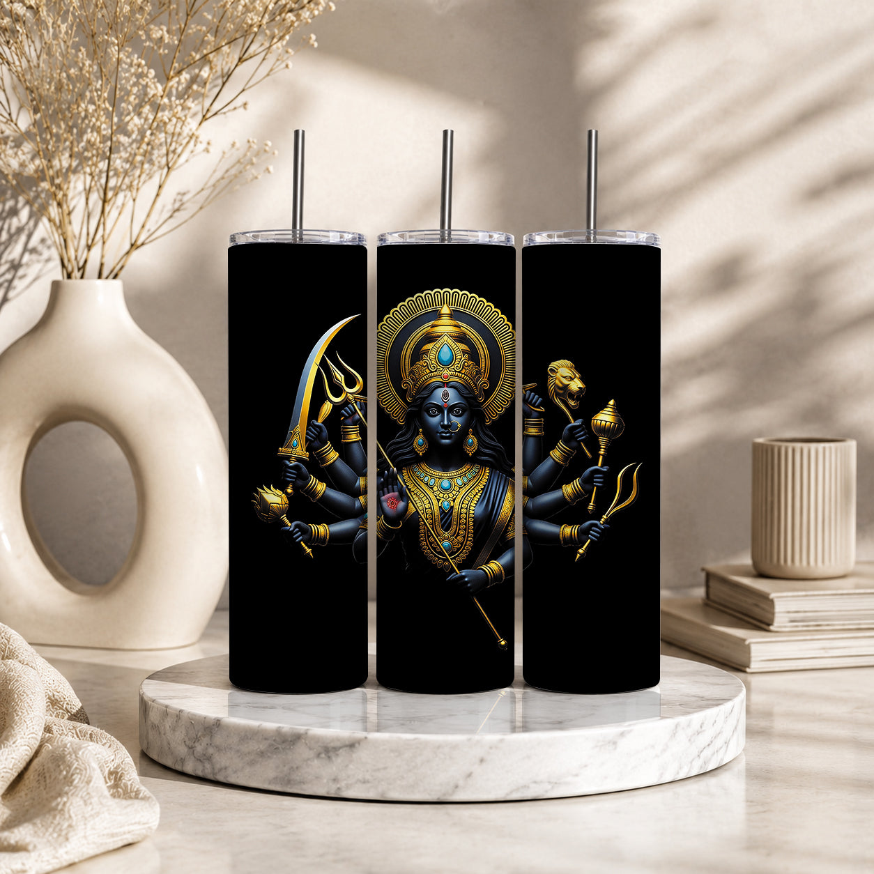 Goddess Durga 20oz Skinny Tumbler – Hindu Deity Divine Strength Drinkware