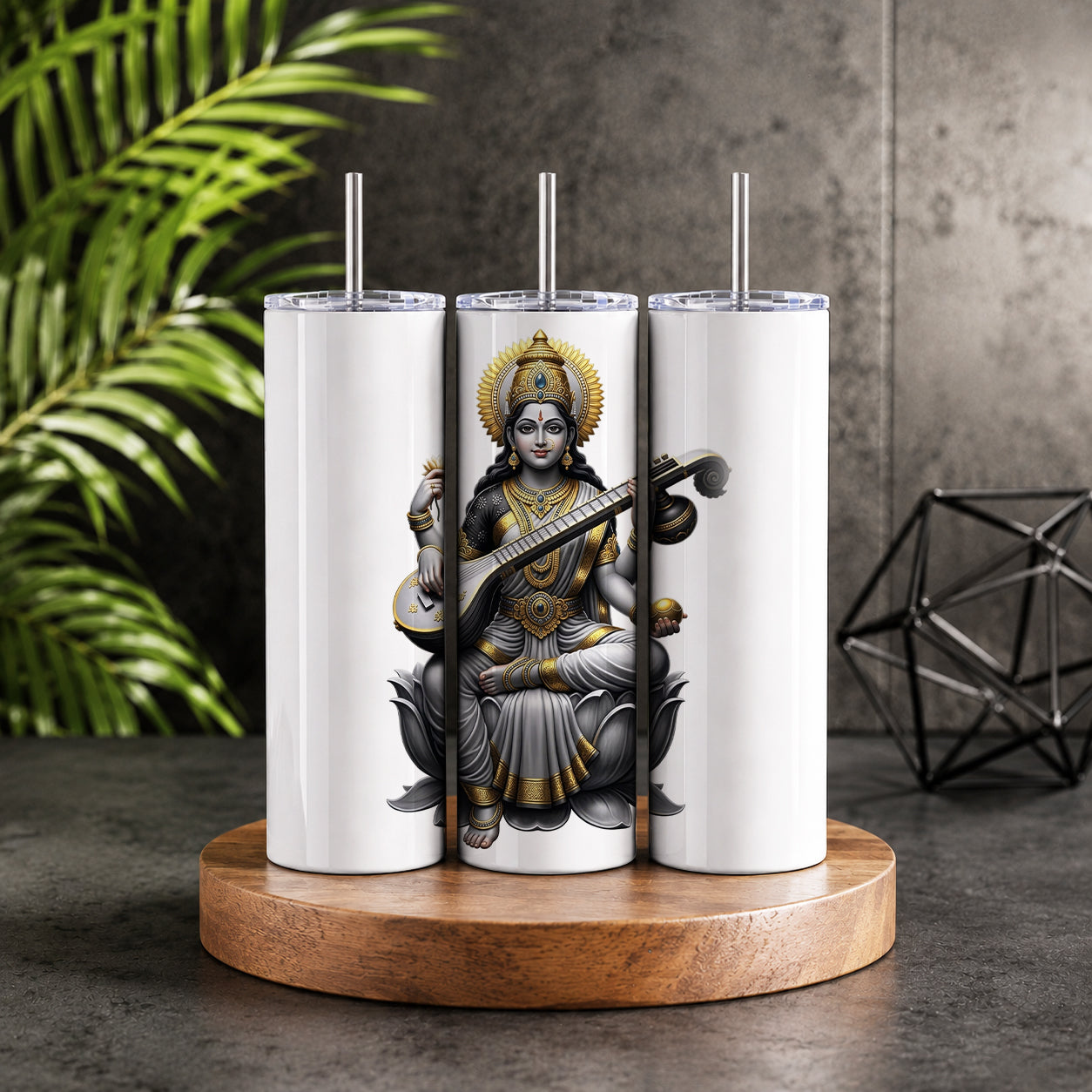 Goddess Saraswati 20oz Skinny Tumbler – Hindu Deity Wisdom & Knowledge Drinkware
