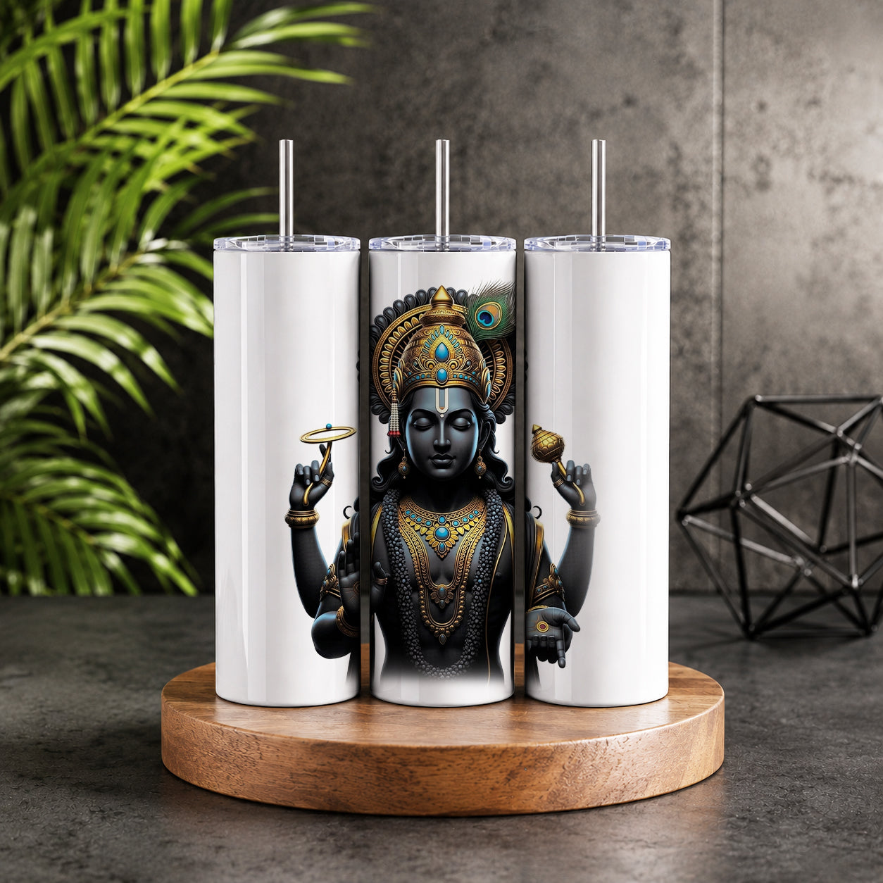 Lord Vishnu 20oz Skinny Tumbler – Hindu Deity Spiritual Drinkware | Black & White Design