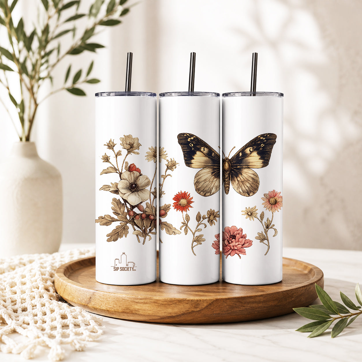 Boho Butterfly Floral Tumbler