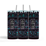 I Don’t Need Therapy I Just Need More Books 20oz Skinny Tumbler – Gothic Library Book Lover Drinkware with black and teal book spine design and a whimsical quote about books on a tall skinny tumbler.