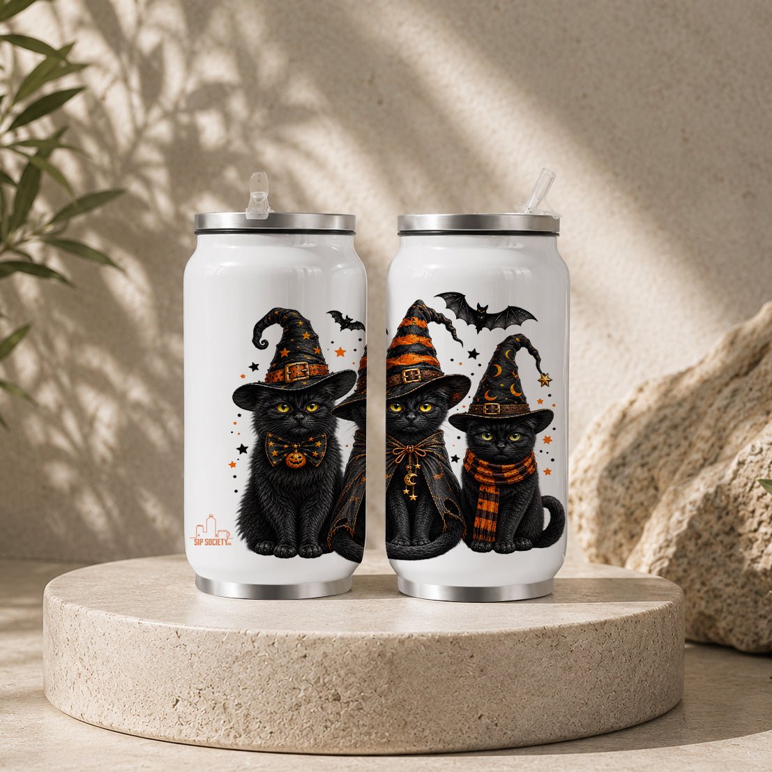 Gothic Three Black Cats Witch Hat Tumbler - Sip Society USA LLC