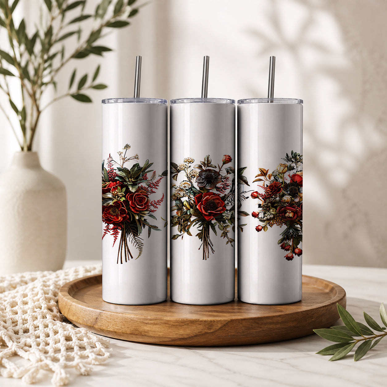 Gothic Dark Floral Bouquet Tumbler