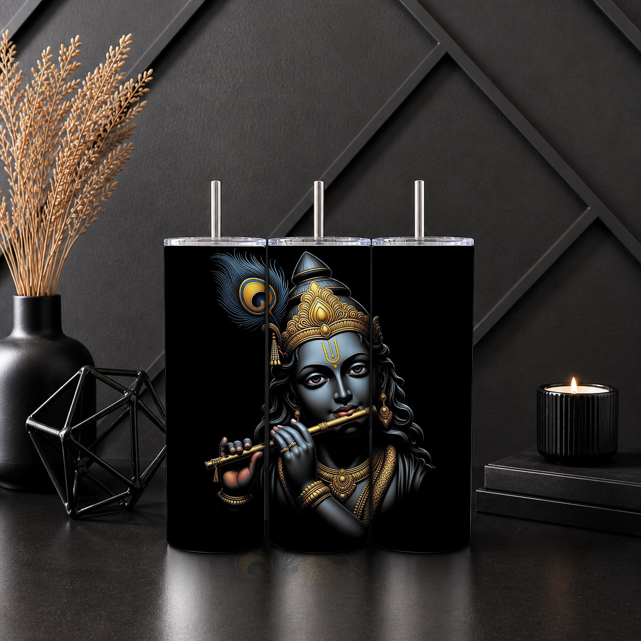 Lord Krishna 20oz Skinny Tumbler – Jai Govinda Hindu Deity Spiritual Drinkware
