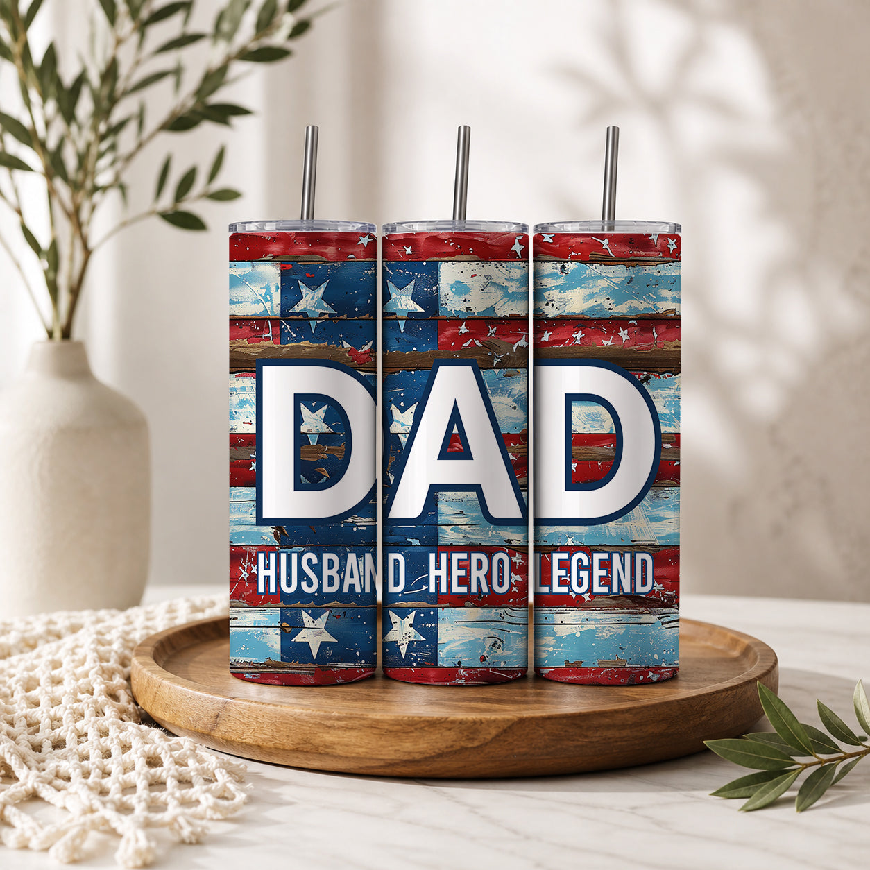 DAD – Husband. Hero. Legend.” Patriotic Tumbler