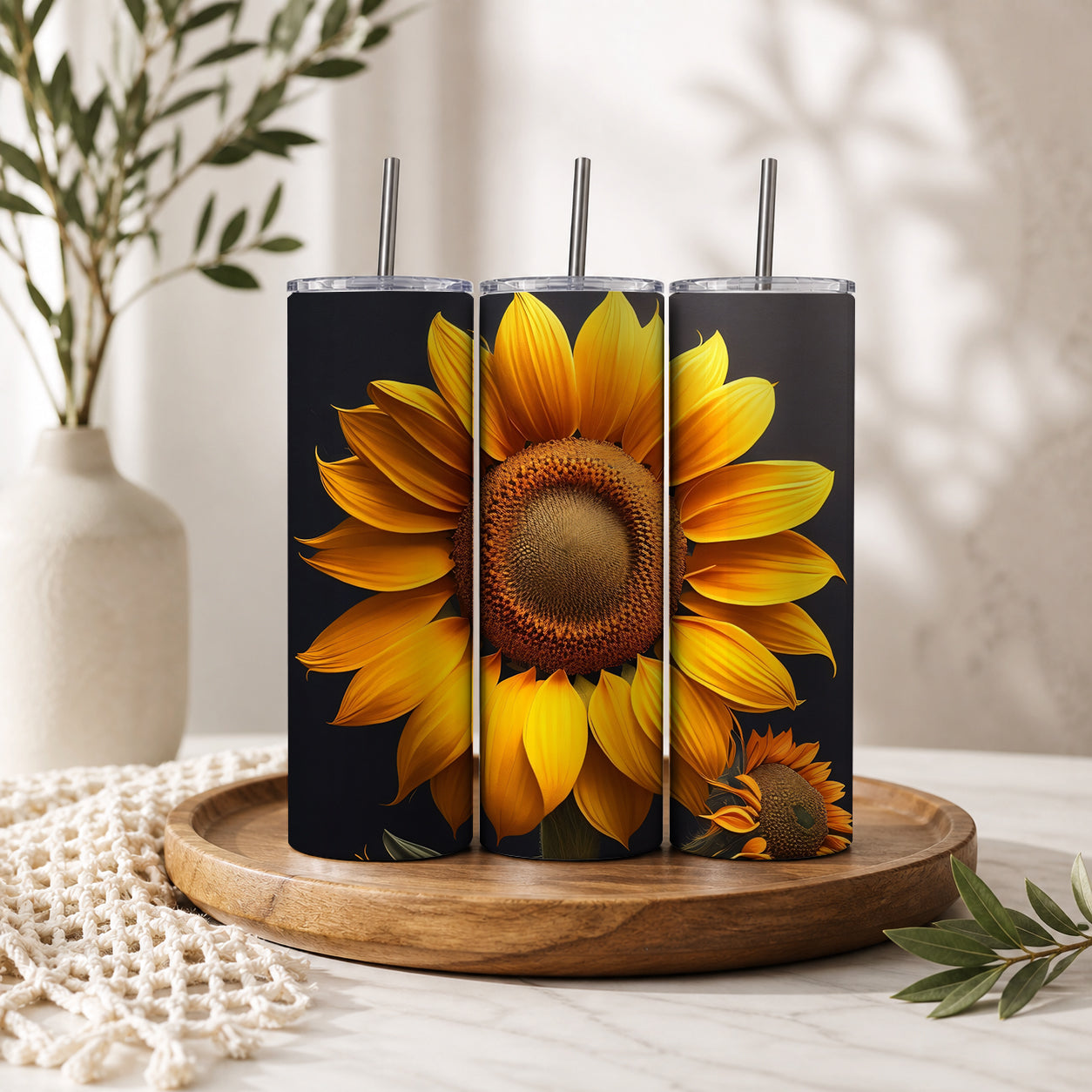 Sunflower Panorama Stainless‑Steel Tumbler — Sip Society USA