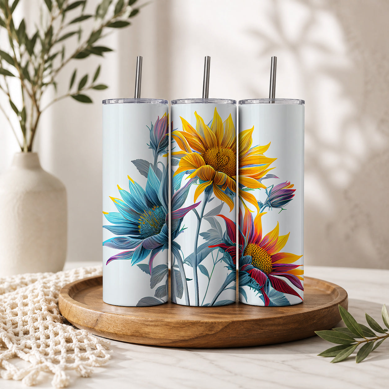 Colorful Sunflower Trio Stainless‑Steel Tumbler — Sip Society USA