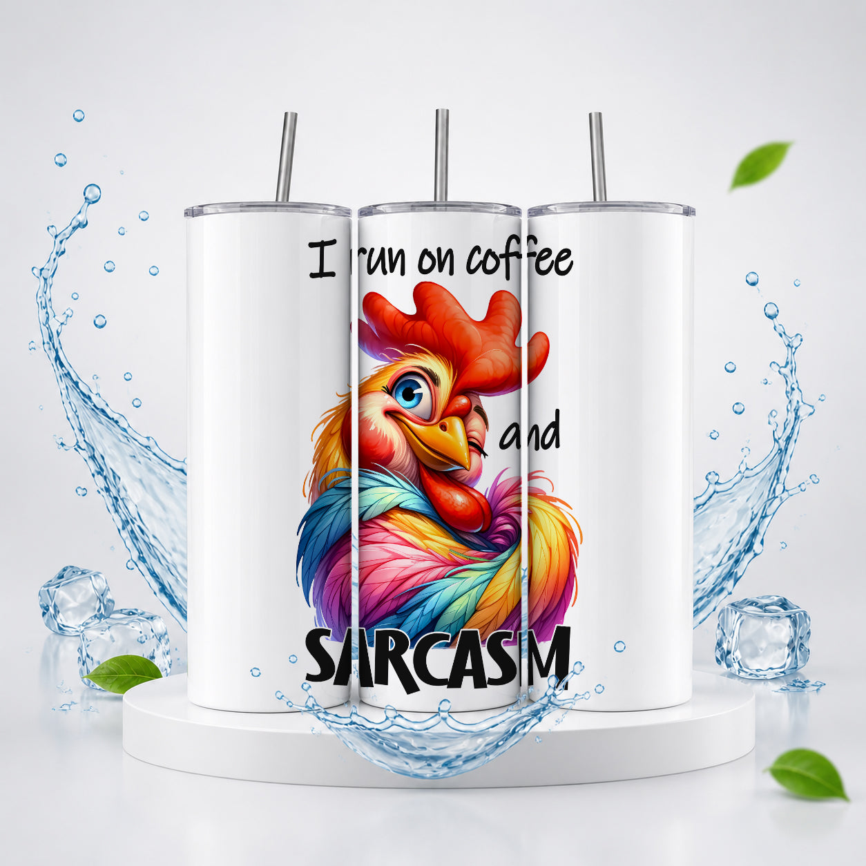 I Run on Coffee and Sarcasm” Rooster Panorama Tumbler — Sip Society USA