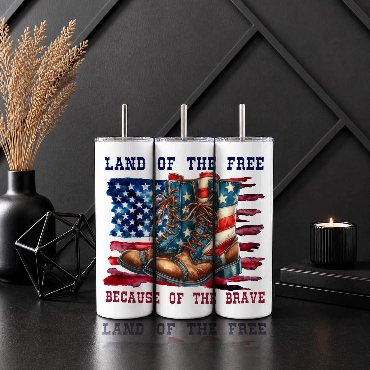 Land of the Free, Because of the Brave” Patriotic Tumbler  — Sip Society USA
