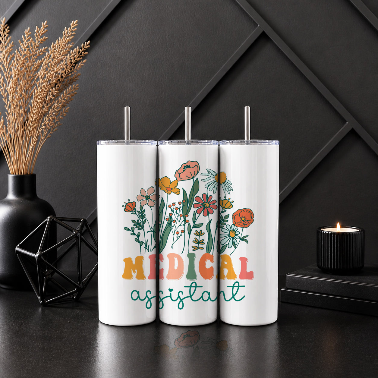 Medical Assistant Floral Stainless‑Steel Tumbler — Sip Society USA