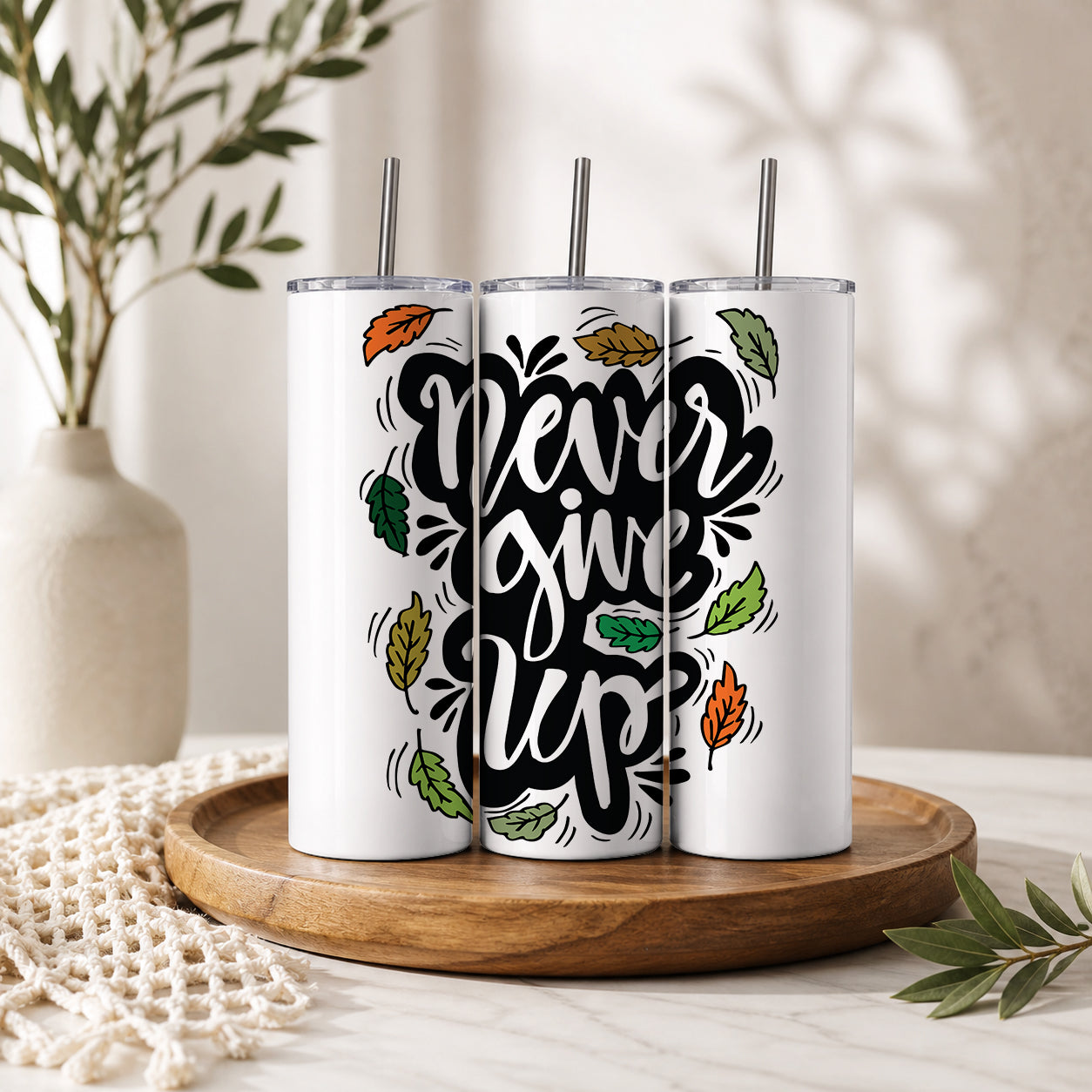 Never Give Up” Motivational Tumbler — Sip Society USA