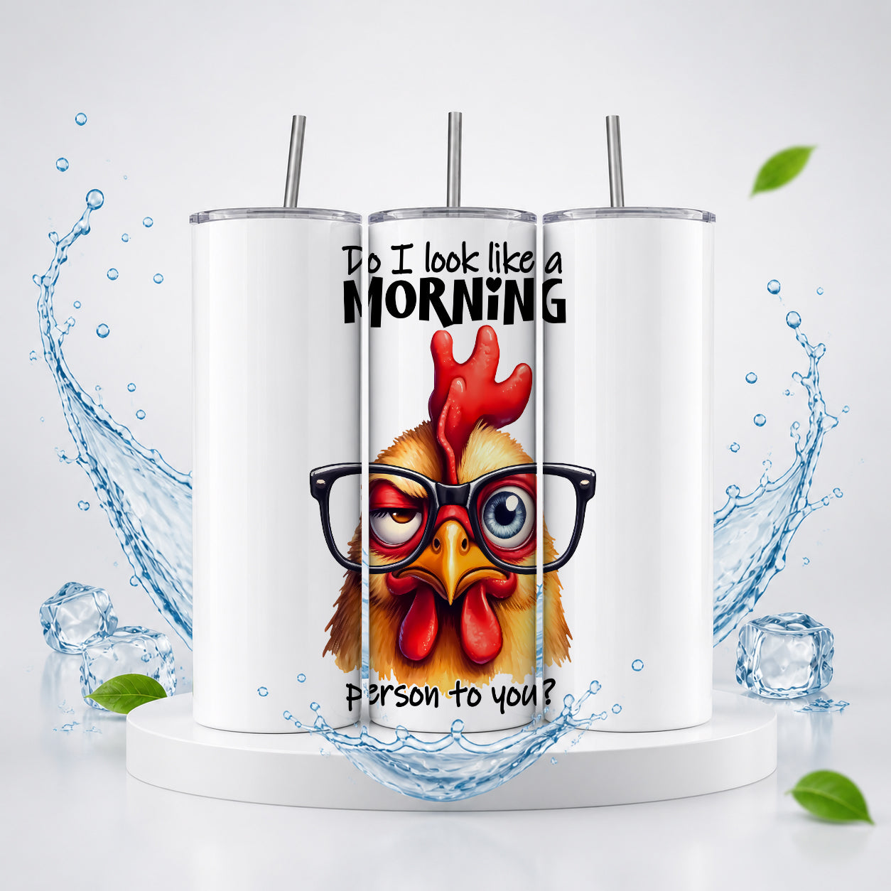 Do I Look Like a Morning Person? 20oz Skinny Tumbler – Funny Grumpy Chicken Drinkware