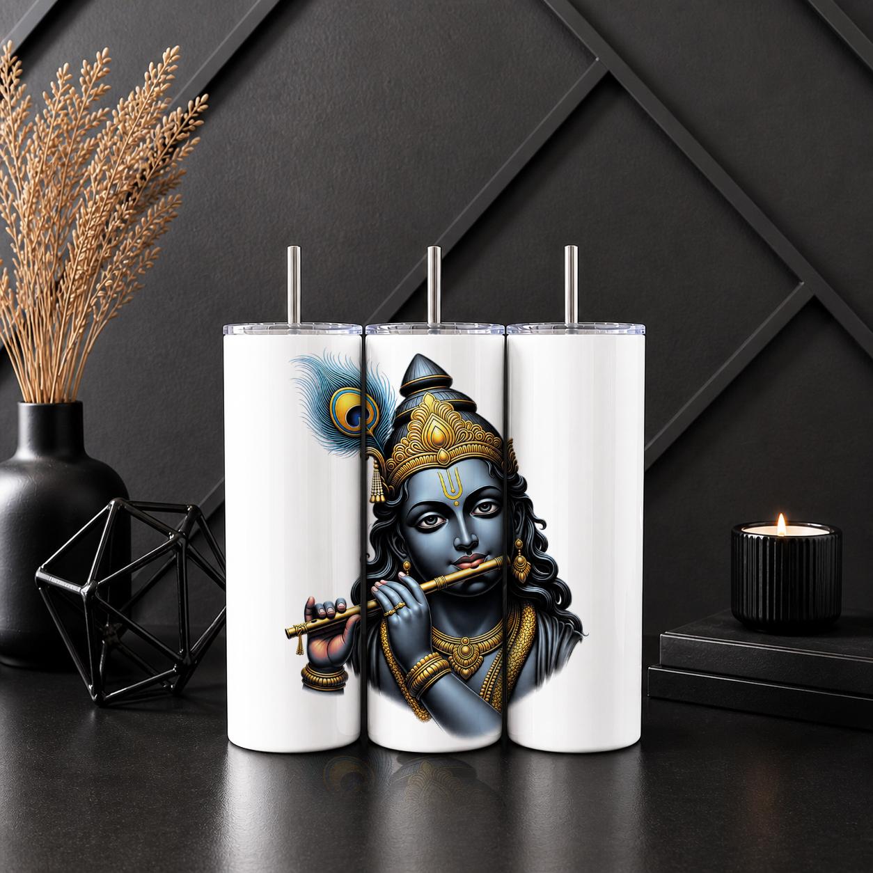 Lord Krishna 20oz Skinny Tumbler – Jai Govinda Hindu Deity Spiritual Drinkware