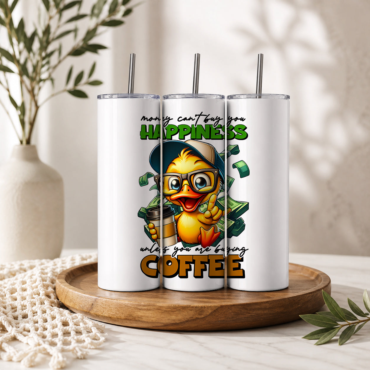 Money Can't Buy Happiness Unless You're Buying Coffee 20oz Tumbler – Funny Duck Drinkware