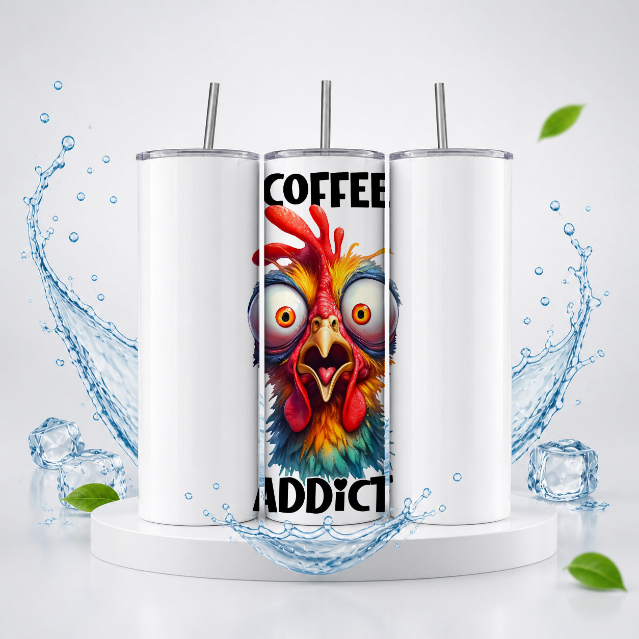 Coffee Addict 20oz Skinny Tumbler – Crazy Rooster Funny Drinkware