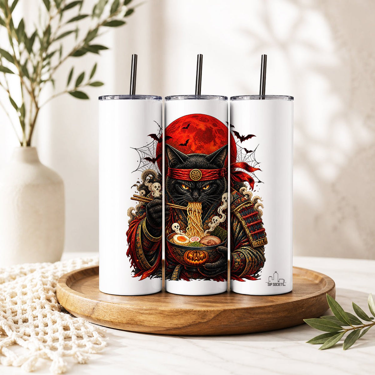 Gothic Samurai Cat Harvest Moon Tumbler - Sip Society USA LLC