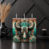 Turquoise & Bronze Bull Skull Mandala 20oz Skinny Tumbler – Western Boho Glitter Drinkware
