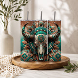 Turquoise & Bronze Bull Skull Mandala 20oz Skinny Tumbler – Western Boho Glitter Drinkware