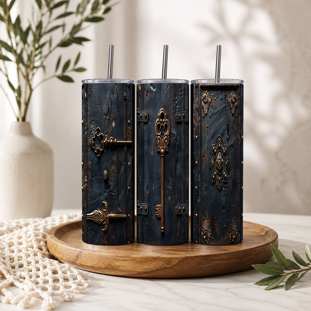 Gothic Skeleton Key Treasure Chest Tumbler