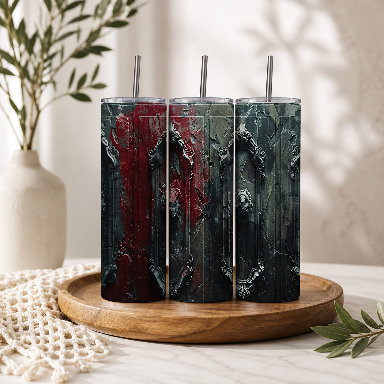 Gothic Crimson Cracked Wall Tumbler