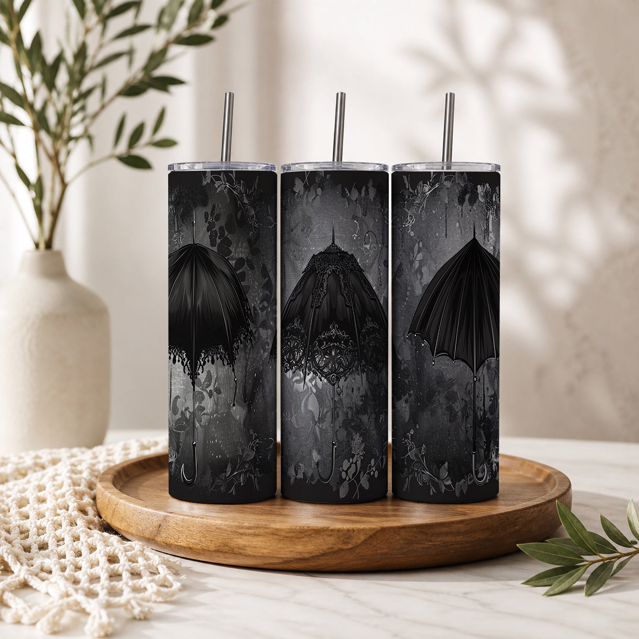 Gothic Black Lace Parasol Tumbler