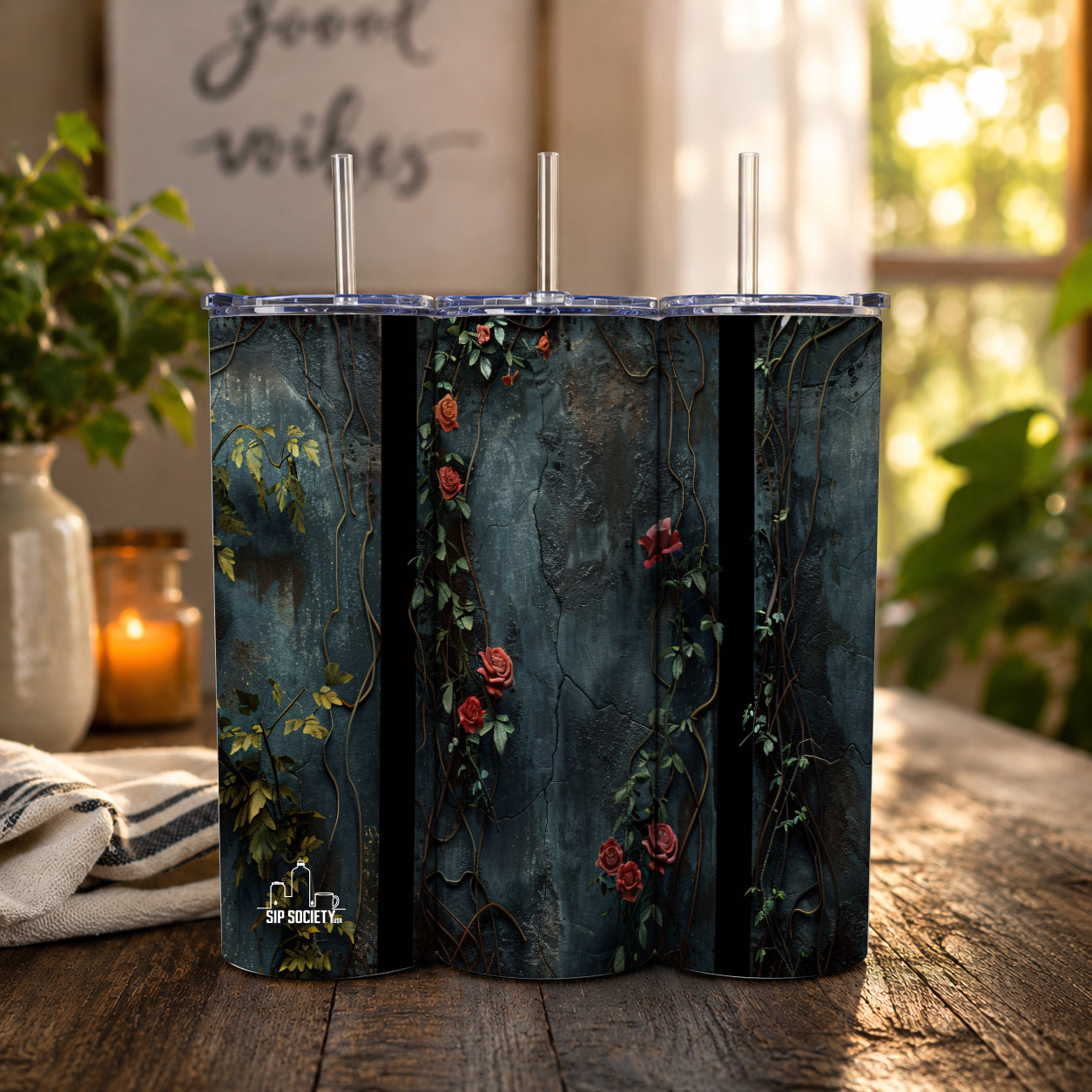 Gothic Crimson Rose Vine Wall Tumbler